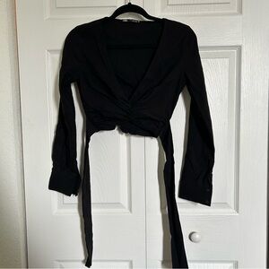 Zara Small Black Crop Top Wrap Waist